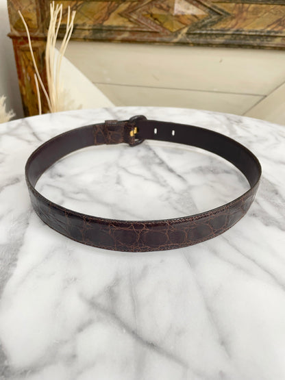 LOEWE Anagram Crocodile Embossed Leather Belt Brown Vintage Old idabm7
