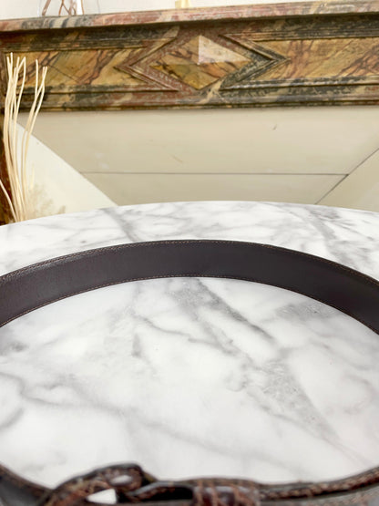 LOEWE Anagram Crocodile Embossed Leather Belt Brown Vintage Old idabm7