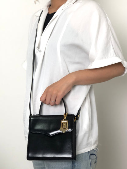 Yves Saint Laurent YSL Logo Charm Two-way Handbag Shoulder bag Black Vintage gmjhfk