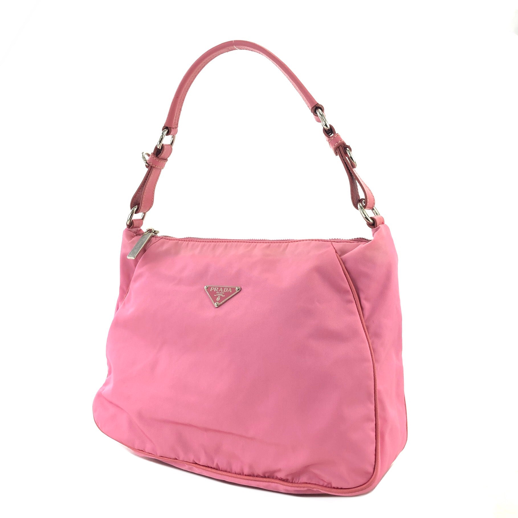 PRADA Triangle logo Nylon Shoulder bag Hobo bag Pink Vintage 5dumsm