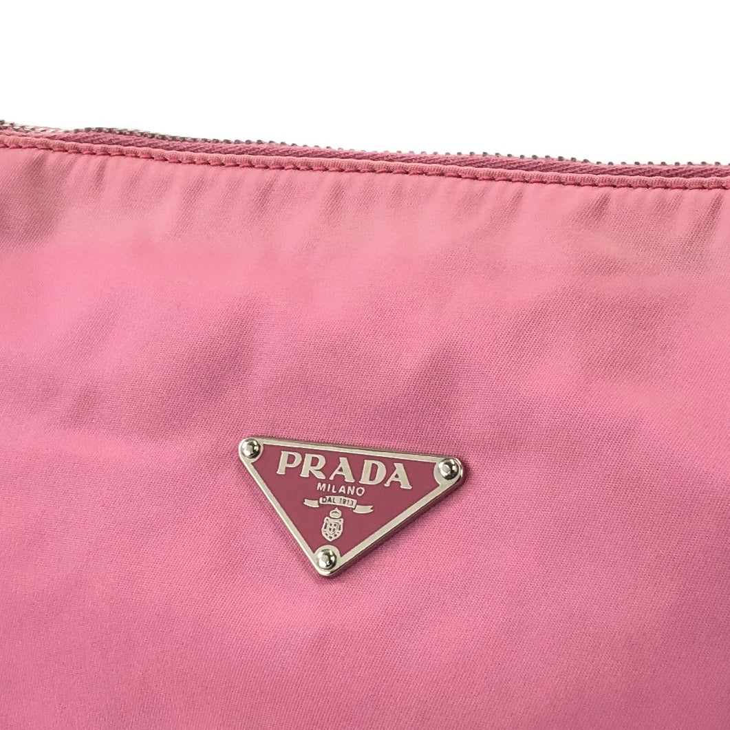 PRADA Triangle logo Nylon Shoulder bag Hobo bag Pink Vintage 5dumsm