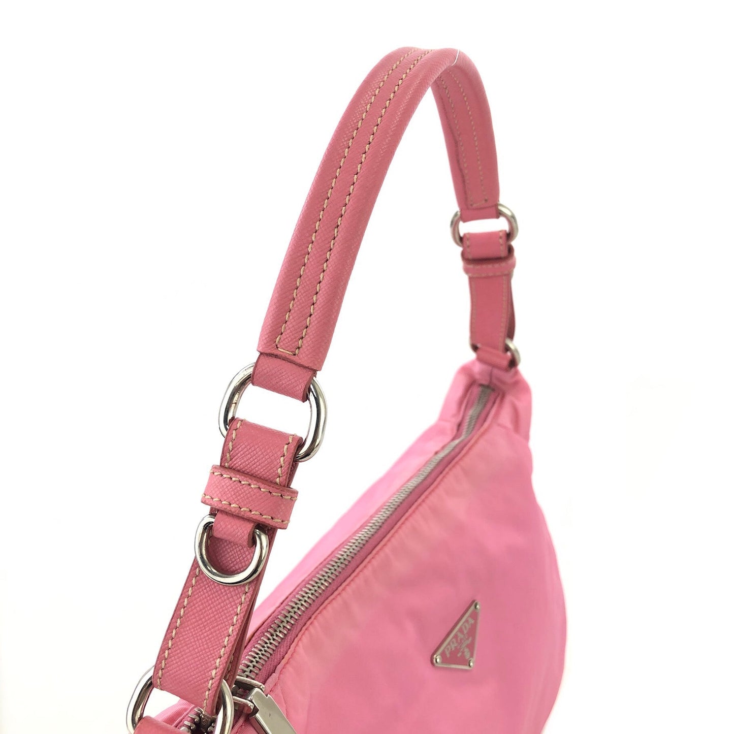 PRADA Triangle logo Nylon Shoulder bag Hobo bag Pink Vintage 5dumsm