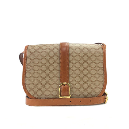 CELINE Macadam Front Buckle Flap Shoulder bag Beige Vintage Old CELINE xep8ut