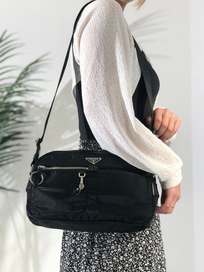 PRADA Triangle Logo Nylon Shoulder bag Black Vintage tfuabp
