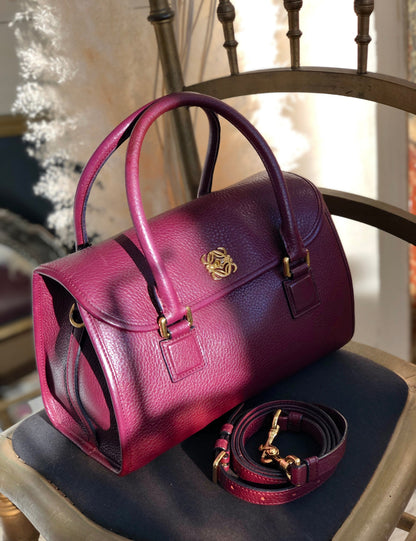 LOEWE Alamo Anagram Turn lock Handbag Shoulderbag Bordeaux Vintage Old t6dyzv
