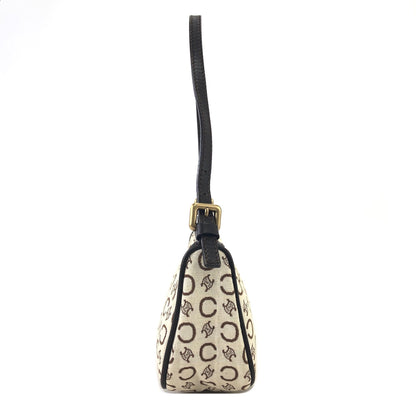 CELINE C Macadam Fabric Handbag Hobobag White Old Celine Vintage bdmdme