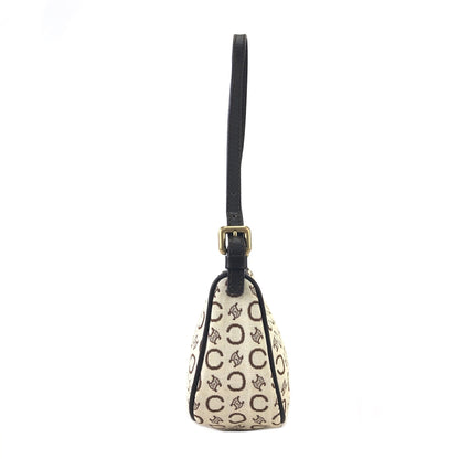 CELINE C Macadam Fabric Handbag Hobobag White Old Celine Vintage bdmdme