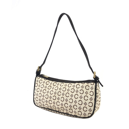 CELINE C Macadam Fabric Handbag Hobobag White Old Celine Vintage bdmdme
