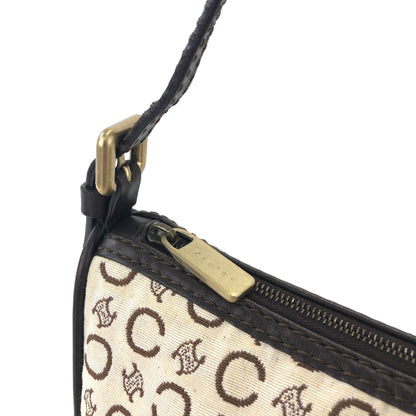 CELINE C Macadam Fabric Handbag Hobobag White Old Celine Vintage bdmdme