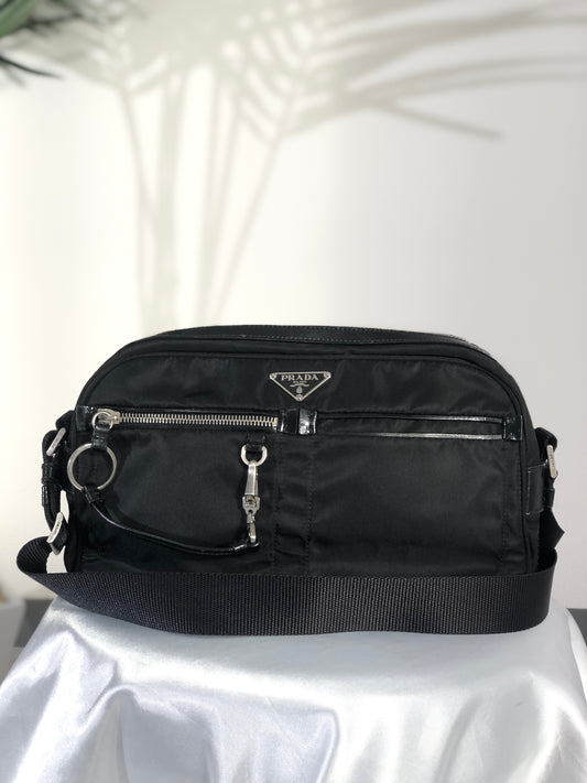 PRADA Triangle Logo Nylon Shoulder bag Black Vintage tfuabp