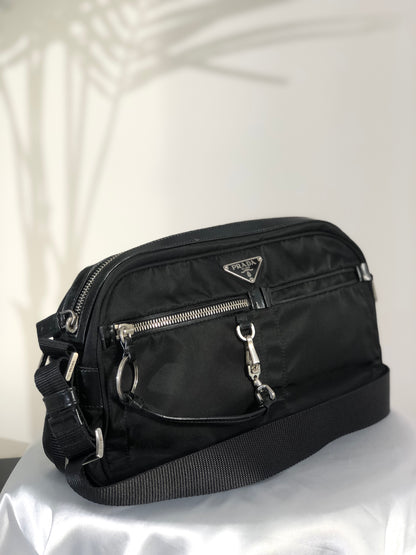 PRADA Triangle Logo Nylon Shoulder bag Black Vintage tfuabp