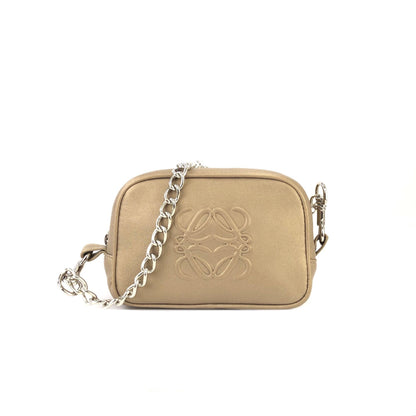 LOEWE Anagram Chain Mini bag Pouch Metallic Beige Vintage Old e8gsyh