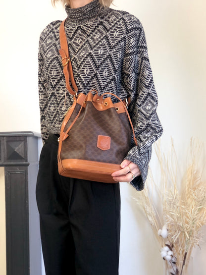 CELINE Macadam Blason Drawstring Shoulder bag Brown Vintage y4ma84