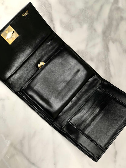 CELINE Trifold Wallet Gancini Black compact Vintage Old celine y7ikau
