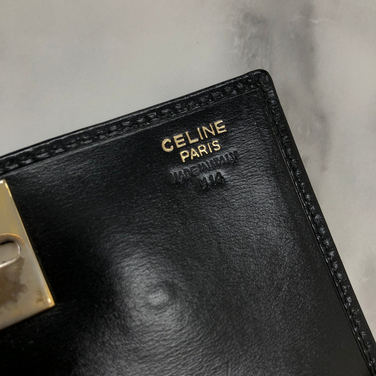 CELINE Trifold Wallet Gancini Black compact Vintage Old celine y7ikau