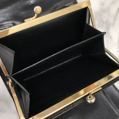 CELINE Trifold Wallet Gancini Black compact Vintage Old celine y7ikau