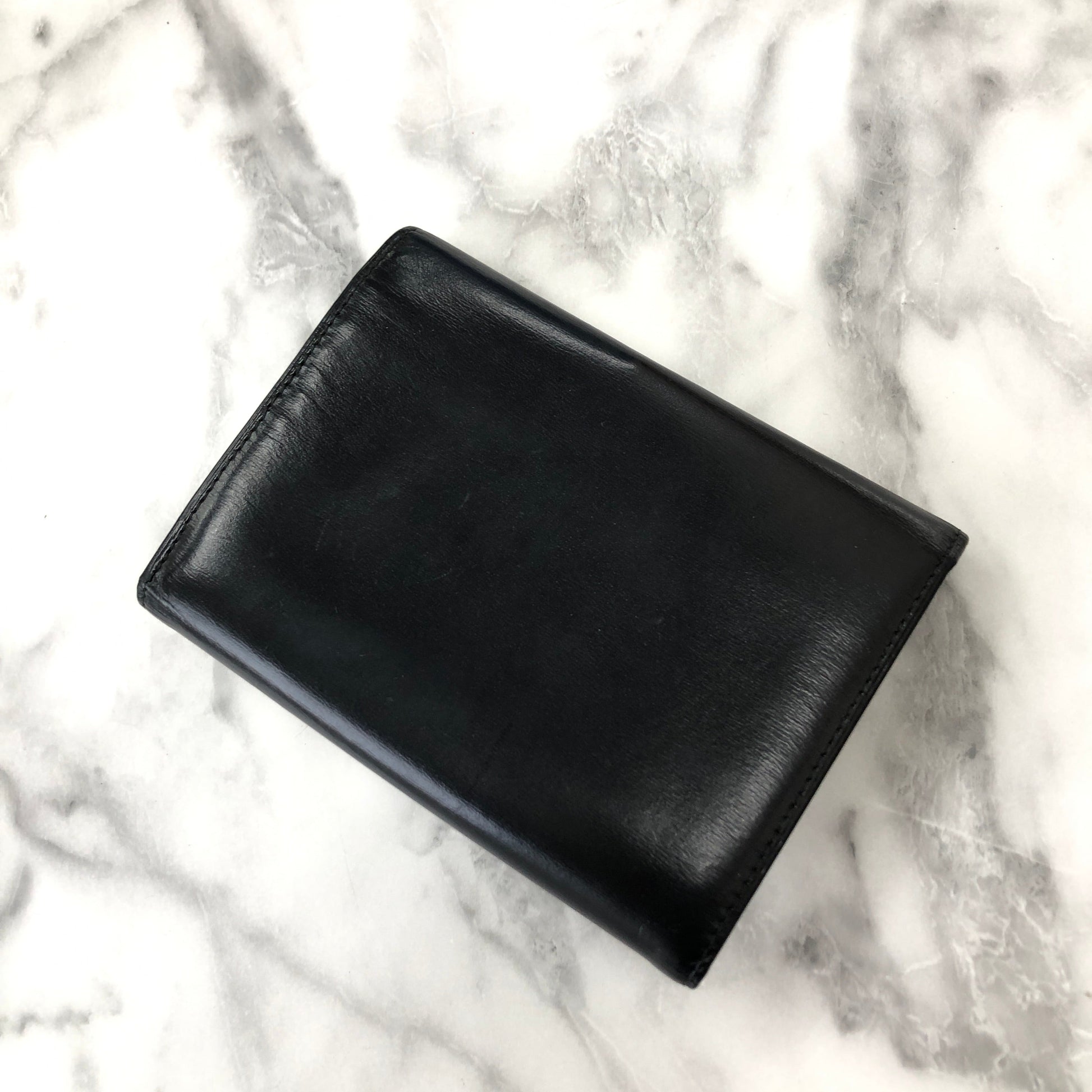 CELINE Trifold Wallet Gancini Black compact Vintage Old celine