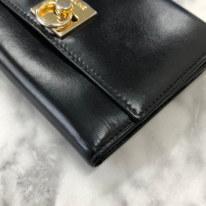 CELINE Trifold Wallet Gancini Black compact Vintage Old celine y7ikau
