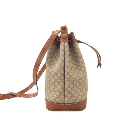 CELINE Macadam Blason Drawstring Shoulder bag mini Beige Vintage Old Celine cjifhu