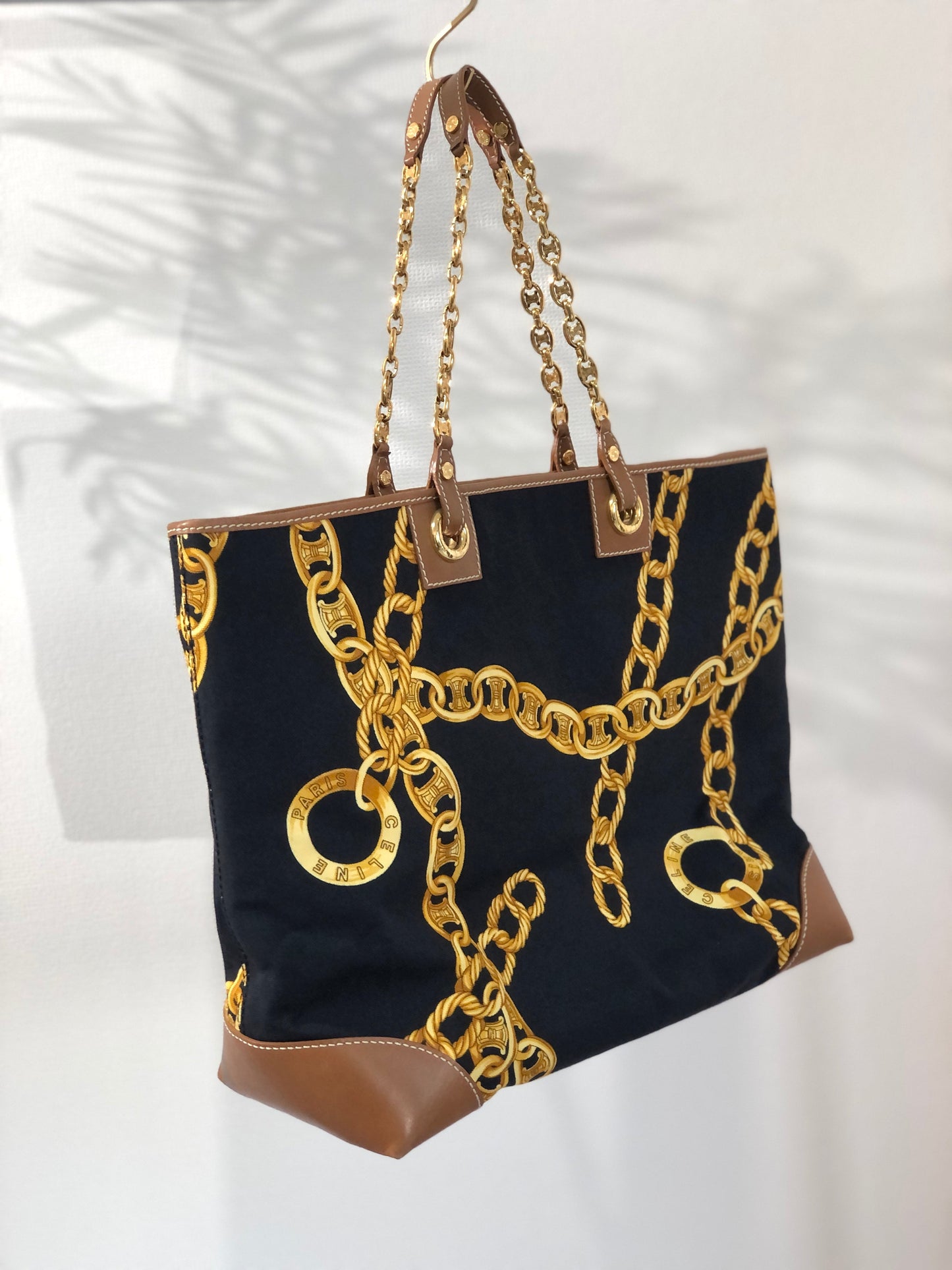 CELINE Triomphe Chain pattern Fabric Tote bag Black Vintage Old Celine pnmj2f