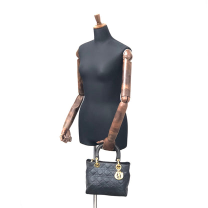 Christian Dior Cannage Lady dior Leather Handbag navy 48dafg