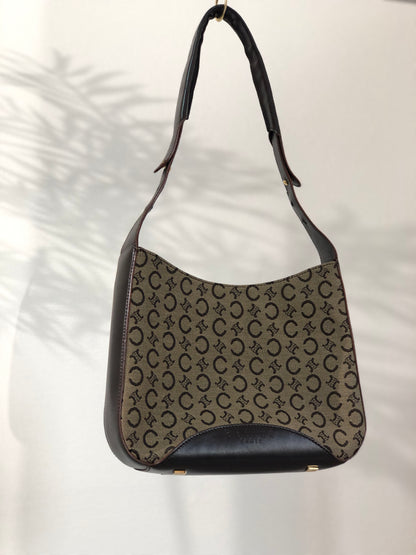 CELINE C Macadam Jacquard Shoulder bag Hobobag Brown AVA Old Celine Vintage kgpdes