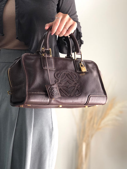 LOEWE Amazona28 Anagram Small Boston bag Handbag Brown Vintage vf56va