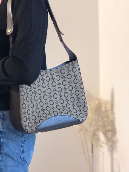 CELINE C Macadam Jacquard Shoulder bag Hobobag Brown AVA Old Celine Vintage kgpdes