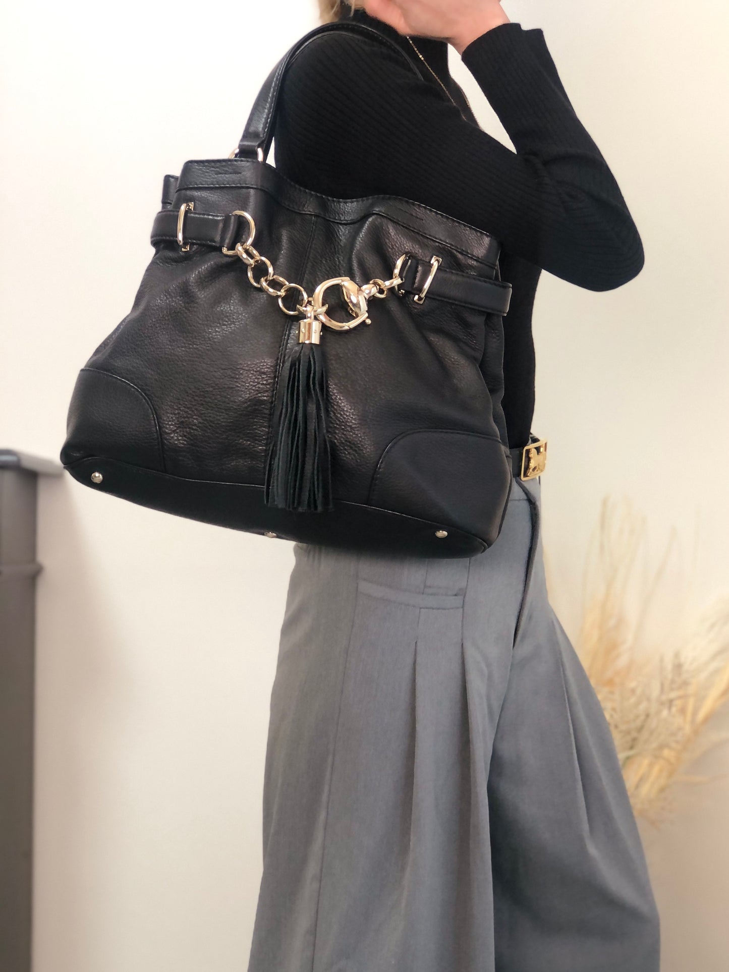 GUCCI Horse Bit Handbag Black 269943 Vintage wj5bxw