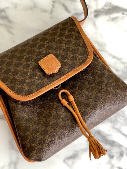 CELINE Macadam Blason Tassel Shoulderbag Brown Vintage Old celine swjrvb