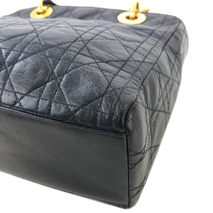 Christian Dior Cannage Lady dior Leather Handbag navy 48dafg