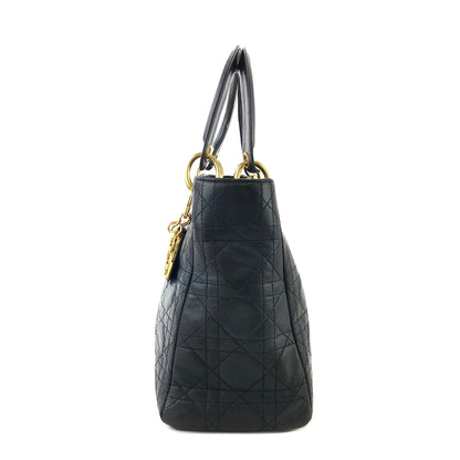 Christian Dior Cannage Lady dior Leather Handbag navy 48dafg