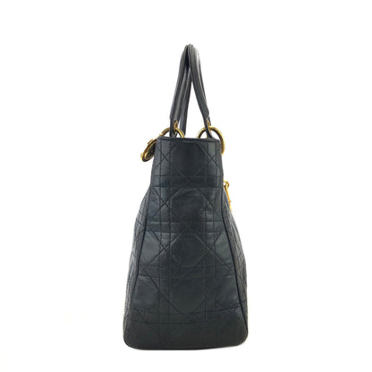 Christian Dior Cannage Lady dior Leather Handbag navy 48dafg