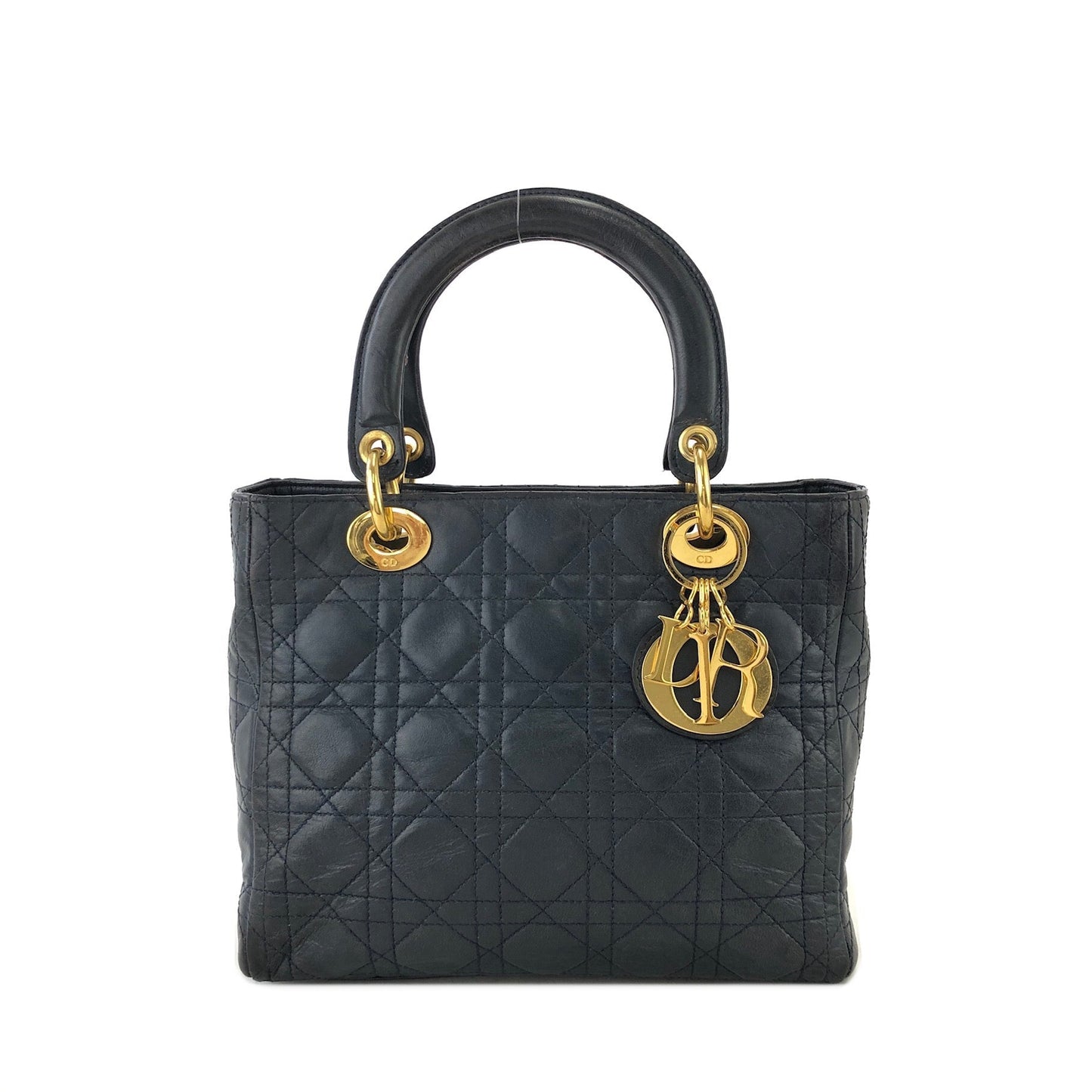 Christian Dior Cannage Lady dior Leather Handbag navy 48dafg