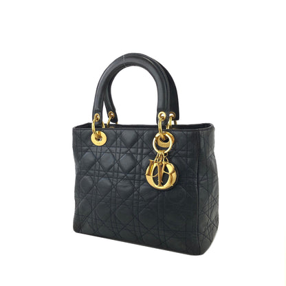 Christian Dior Cannage Lady dior Leather Handbag navy 48dafg