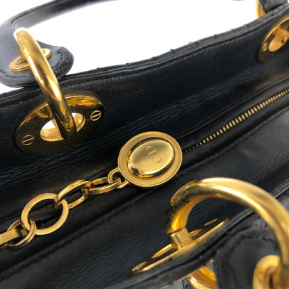 Christian Dior Cannage Lady dior Leather Handbag navy 48dafg