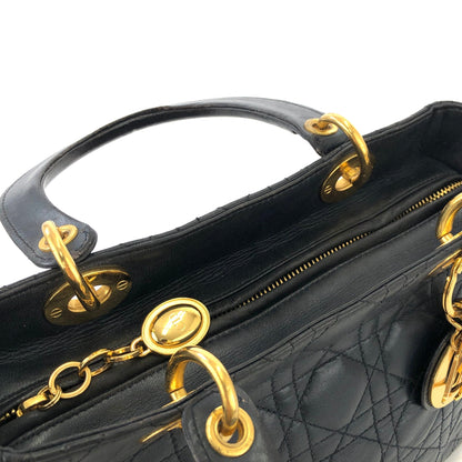 Christian Dior Cannage Lady dior Leather Handbag navy 48dafg