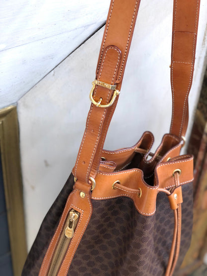 CELINE Macadam Blason Drawstring Bucket Shoulder bag Brown Vintage Old CELINE 4a8rws