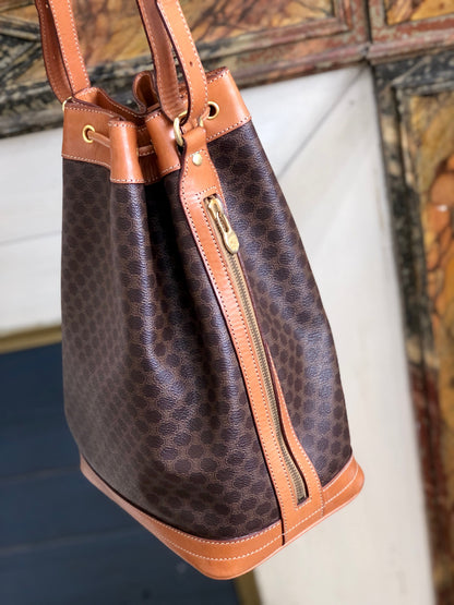 CELINE Macadam Blason Drawstring Bucket Shoulder bag Brown Vintage Old CELINE 4a8rws