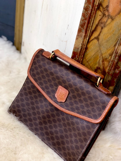 CELINE Macadam Top handle Square Handbag Brown Vintage Old Celine mhr4g4