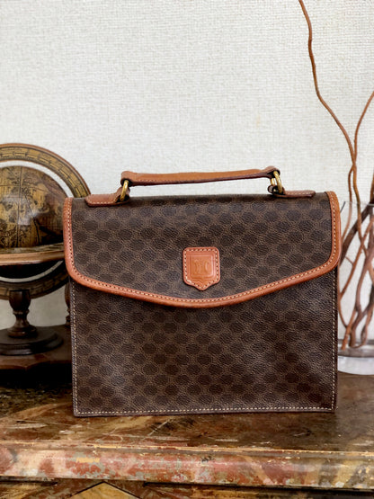 CELINE Macadam Top handle Square Handbag Brown Vintage Old Celine mhr4g4