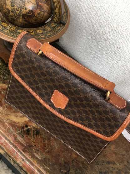 CELINE Macadam Top handle Square Handbag Brown Vintage Old Celine mhr4g4