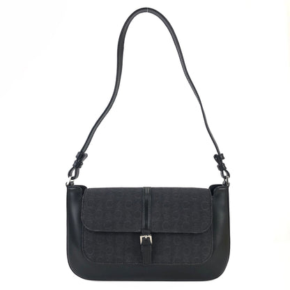 CELINE C Macadam Front buckle Jacquard Shoulder bag Black Vintage Old CELINE t6b3be