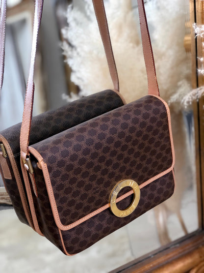 CELINE Macadam Circle logo Crossbody Shoulderbag Brown Vintage Old Celine pue5hk