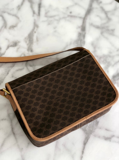 CELINE Macadam Circle logo Crossbody Shoulderbag Brown Vintage Old Celine pue5hk