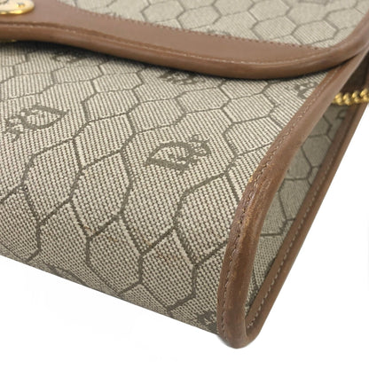 Christian Dior Logo Honeycomb Pattern Chain Crossbody Shoulderbag Beige Vintage Old vybvdv