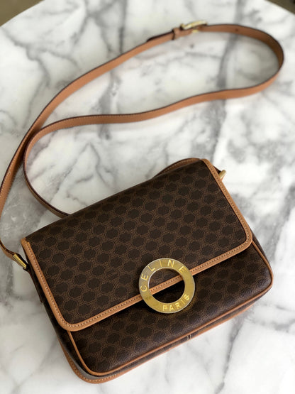 CELINE Macadam Circle logo Crossbody Shoulderbag Brown Vintage Old Celine pue5hk