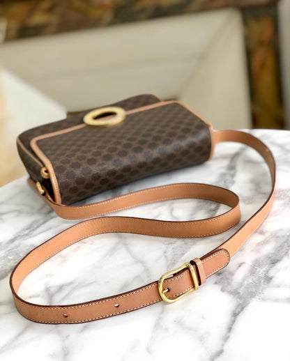 CELINE Macadam Circle logo Crossbody Shoulderbag Brown Vintage Old Celine pue5hk