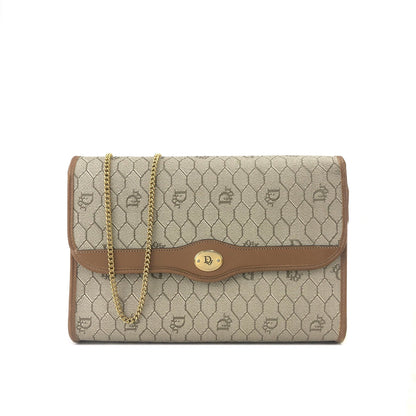 Christian Dior Logo Honeycomb Pattern Chain Crossbody Shoulderbag Beige Vintage Old vybvdv