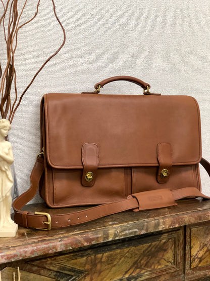 COACH Grab 皮革旋鎖公事包 棕色 復古 舊款 euaujd